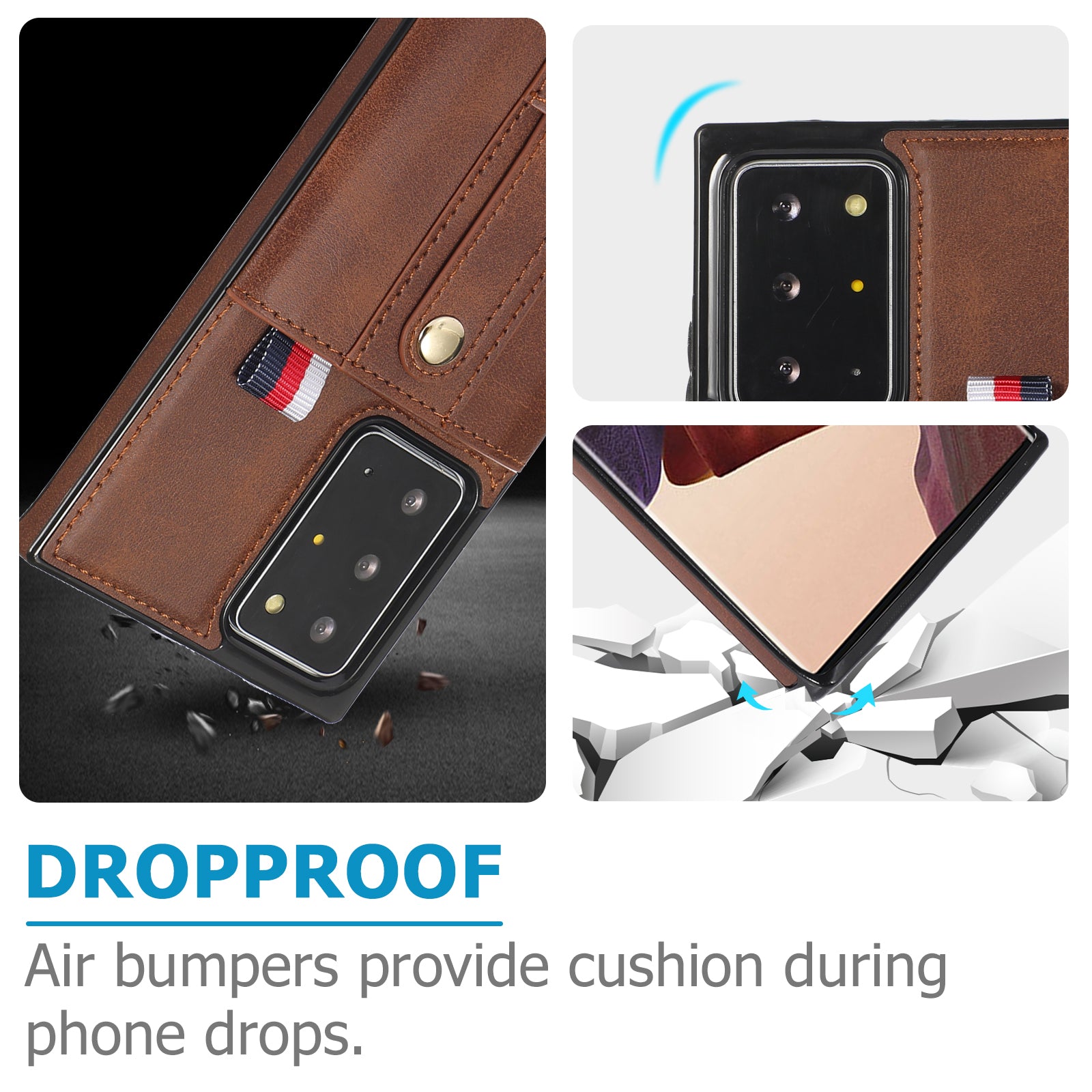 For Samsung Galaxy Note20 Ultra 5G / Note20 Ultra Cell Phone Case Anti-drop Kickstand Cover with Card Holder - Brown For Samsung Galaxy Note20 Ultra 5G / Note20 Ultra Cell Phone Case Anti-drop Kickstand Cover with Card Holder - Brown